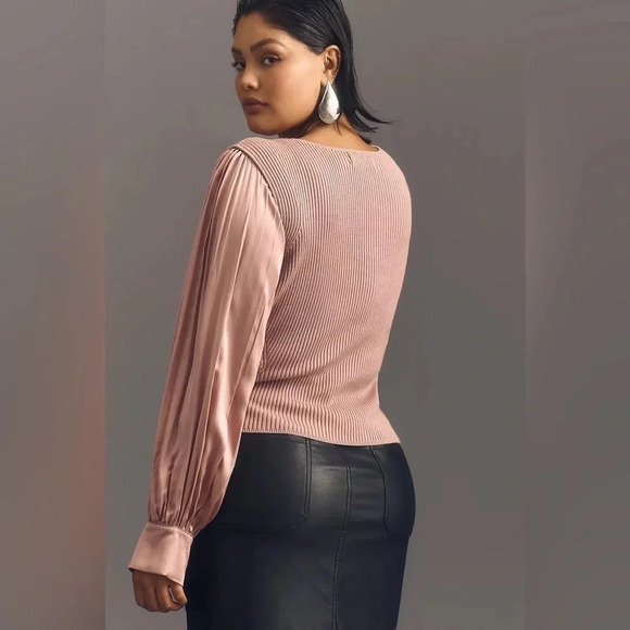 Anthropologie Twofer Faux-Wrap Sweater Blush Pink Women’s Plus Size 1X NWT - Picture 6 of 6